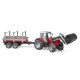 Tractor de juguete Massey Ferguson 7480 con cargador y remolque de madera escala 1:16