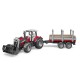 Tractor de juguete Massey Ferguson 7480 con cargador y remolque de madera escala 1:16