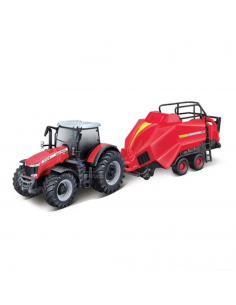 Tractor de juguete Massey Ferguson 8740S con empacadora escala 1:32