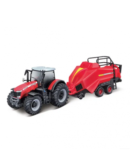 Tractor de juguete Massey Ferguson 8740S con empacadora escala 1:32