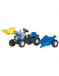 Tractor juguete de pedales New Holland TVT 190 con remolque y cargador frontal R02392