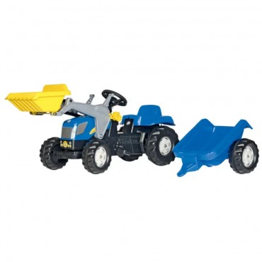 Tractor juguete de pedales New Holland TVT 190 con remolque y cargador frontal R02392