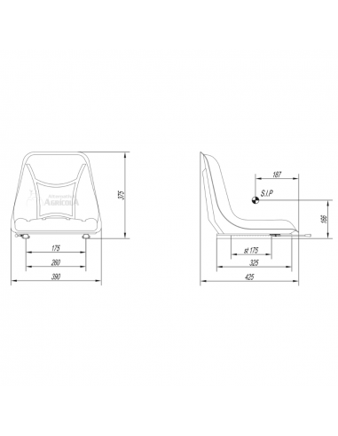 Asiento  cubeta PVC negro con guias railes RM460
