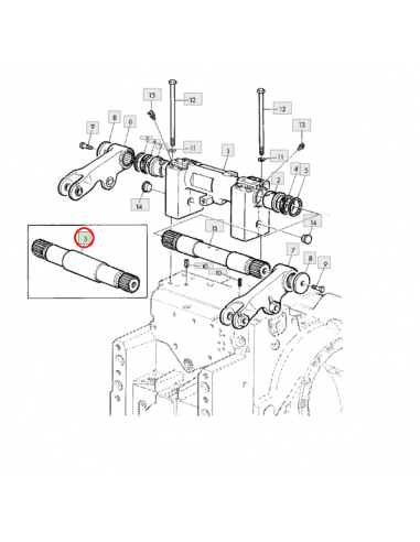 Eje brazos elevador hidráulico L76099 John Deere Serie 6000