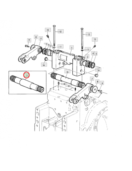 Eje brazos elevador hidráulico L76099 John Deere Serie 6000