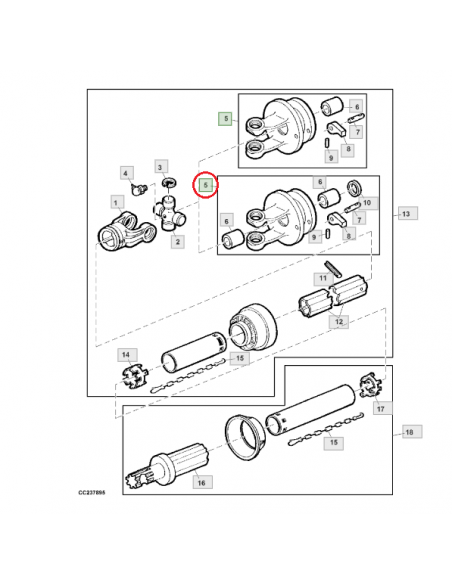 Horquilla eje de transmisión trasero empacadora John Deere DC16549