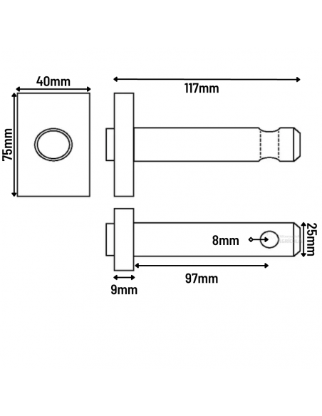 Bulón horquilla inferior tensor vertical L158185 John Deere 25 x 94 mm