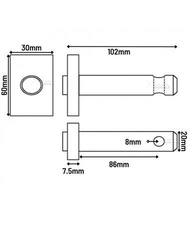 Bulón horquilla inferior 20 x 82 mm tensor vertical L158186