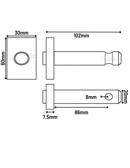 Bulón horquilla inferior 20 x 82 mm tensor vertical L158186