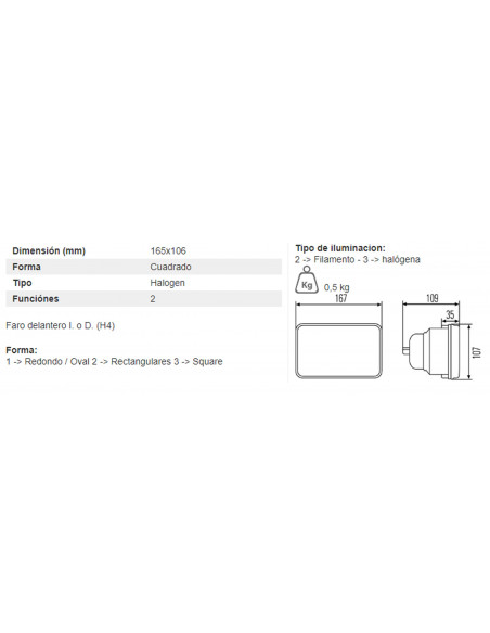 Óptica faro delantero con lámpara H4 tractor Case, John Deere (comprobar info)