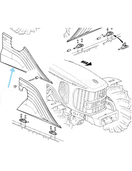 Tapa chapa lateral derecha capot tractor John Deere Serie 5020, 6020 4 cilindros