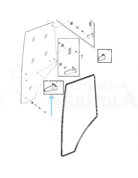 Bisagra de plástico puerta Inferior Izquierda tractor  John Deere