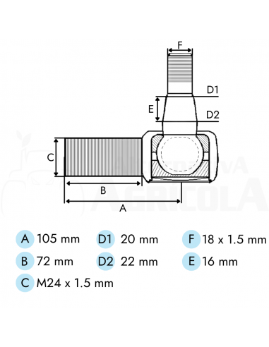 Rótula dirección roscada Simple Tracción John Deere, Case, Deutz, Fendt y otras marcas