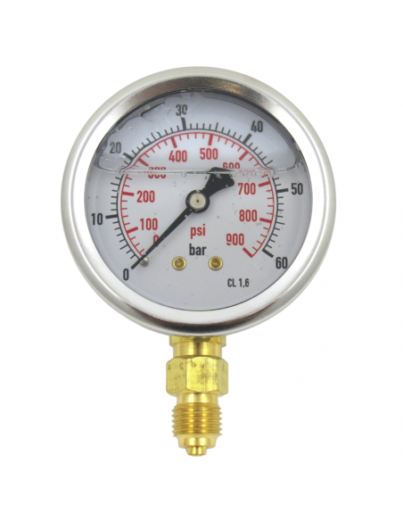 Manómetro vertical de glicerina rosca 1/4"  Inox presión 0-60bar1/4"  Inox presión 0-60bar