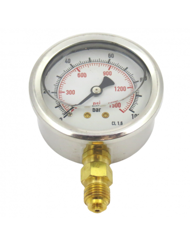 Manómetro de glicerina INOX de Ø 63 mm 0-100 Bar rosca 1/4".