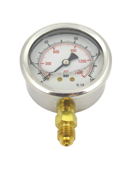 Manómetro de glicerina INOX de Ø 63 mm 0-100 Bar rosca 1/4".