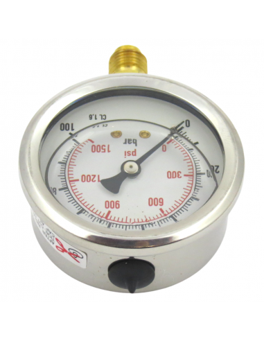 Manómetro de glicerina INOX de Ø 63 mm 0-100 Bar rosca 1/4".