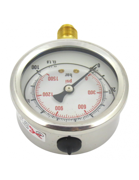 Manómetro de glicerina INOX de Ø 63 mm 0-100 Bar rosca 1/4".