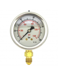 Manómetro de glicerina INOX de Ø 63 mm 0-100 Bar rosca 1/4".