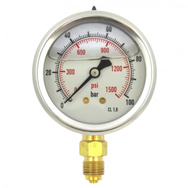 Manómetro de glicerina INOX de Ø 63 mm 0-100 Bar rosca 1/4".