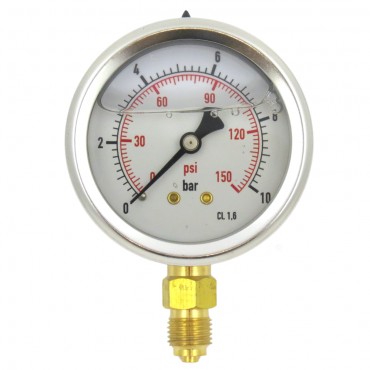 Manómetro glicerina inoxidable para fumigación 63MM 0-10 1/4"