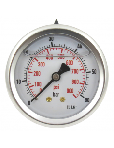 Manómetro Glicerina Inox. Dia. 63 mm 0-60 Bar Post 1/4