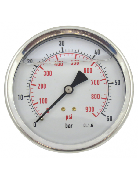 Manómetro de glicerina INOX de Ø 100 mm 0-60 Bar grande rosca 1/2".