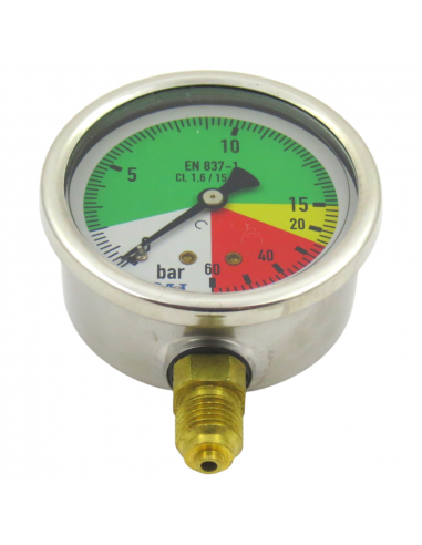 Manómetro Glicerina Isométrico Inox. Ø 63 Mm. 0-20/60 Bar. 1/4"