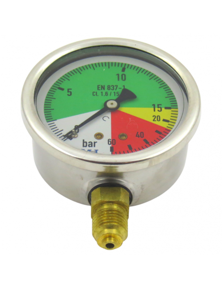 Manómetro Glicerina Isométrico Inox. Ø 63 Mm. 0-20/60 Bar. 1/4"