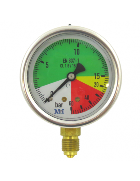 Manómetro Glicerina Isométrico Inox. Ø 63 Mm. 0-20/60 Bar. 1/4"