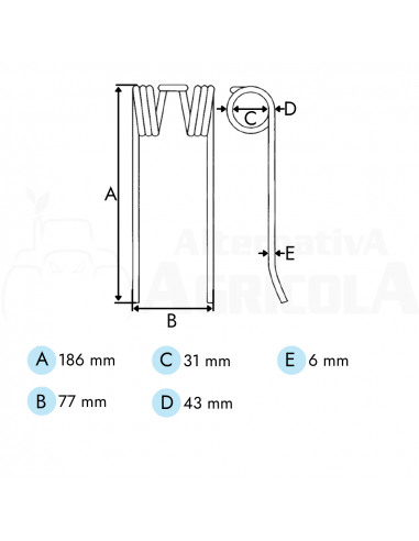 Púa muelle recogedor pick up empacadora Welger 186x77mm