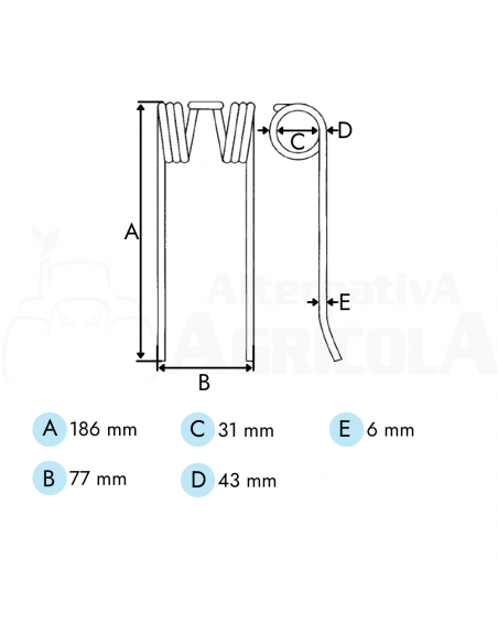 Púa muelle recogedor pick up empacadora Welger 186x77mm