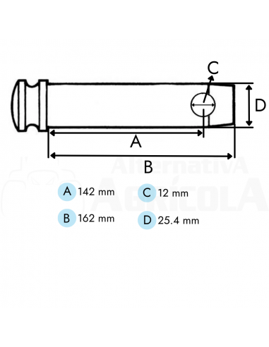 Bulón 25.4 x 142 mm con cabeza