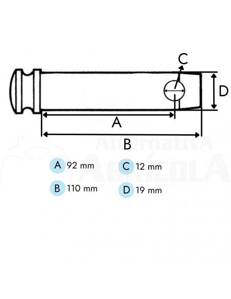 Bulón 19 x 92 mm con cabeza