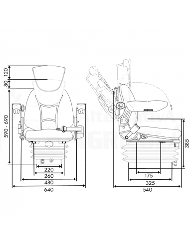 Asiento supensión neumática RM62210 tela Gris