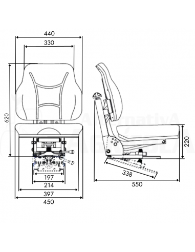 Asiento PVC negro con base suspensión mecánica