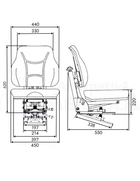 Asiento PVC negro con base suspensión mecánica