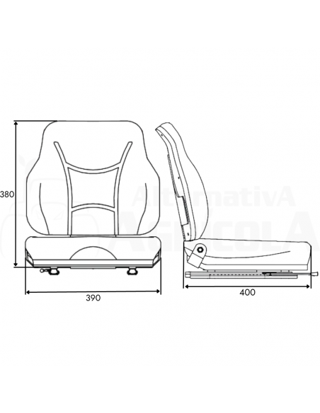 Asiento  cubeta PVC negro con guias railes RM460