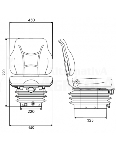 Asiento neumático 12V base 210 con respaldo alto en tela