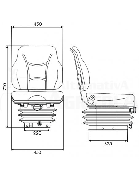Asiento neumático 12V base 210 con respaldo alto en tela