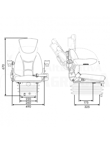 Asiento suspensión neumática 12V base 210 con brazos regulables