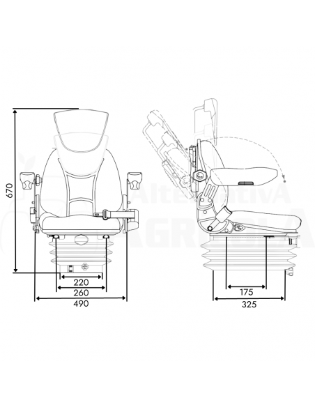 Asiento suspensión neumática 12V base 210 con brazos regulables