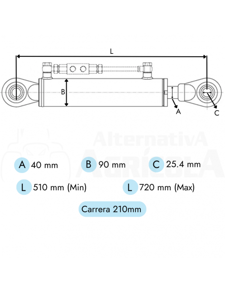 Tercer Punto Hidráulico 40-80/90-210 Rótulas fijas Ø25.4