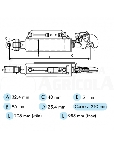 Tercer punto hidráulico 40 - 80/95 - 210 mm enganche rápido - articulación