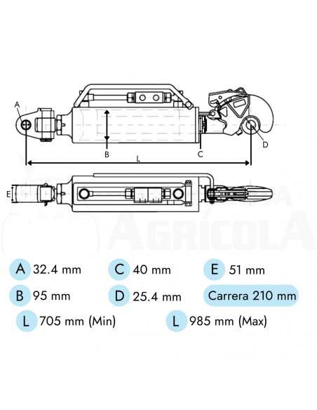 Tercer punto hidráulico 40 - 80/95 - 210 mm enganche rápido - articulación