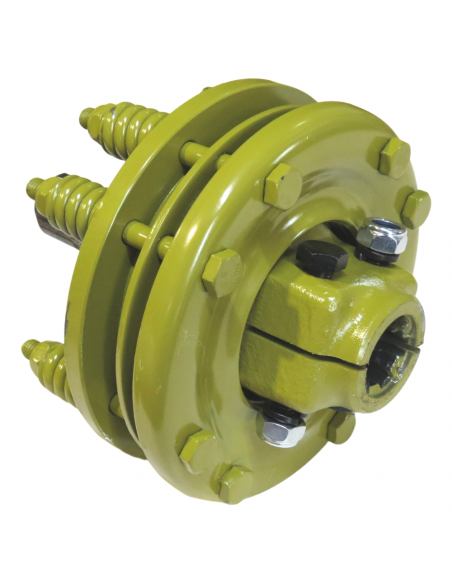 Embrague adaptador eje macho 1"3/8 Z6 y hembra 1"3/8 Z6 con 4 discos Ø200mm