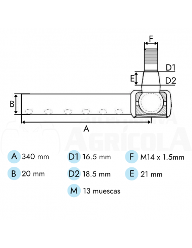 Rótula dirección regulable de muescas 370mm tractores John Deere S/20-30-35-40-50