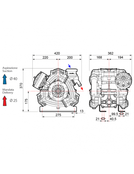 Bomba fumigación 3 membranas 162L baja presión Comet BPS160