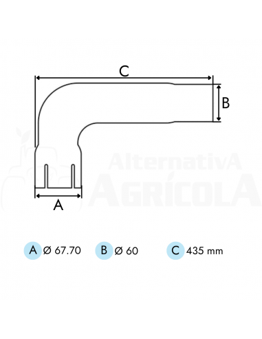 Tubo salida 90º escape tractor John Deere Series 6000, 6010, 6020 4 cilindros