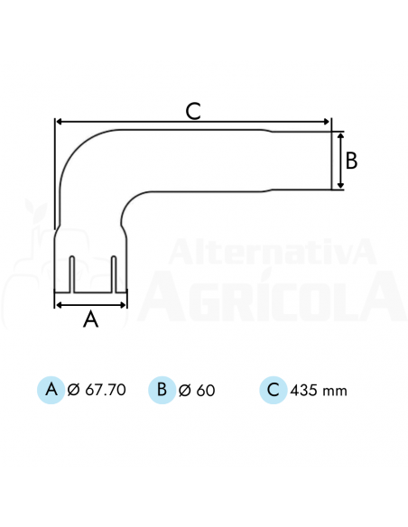 Tubo salida 90º escape tractor John Deere Series 6000, 6010, 6020 4 cilindros